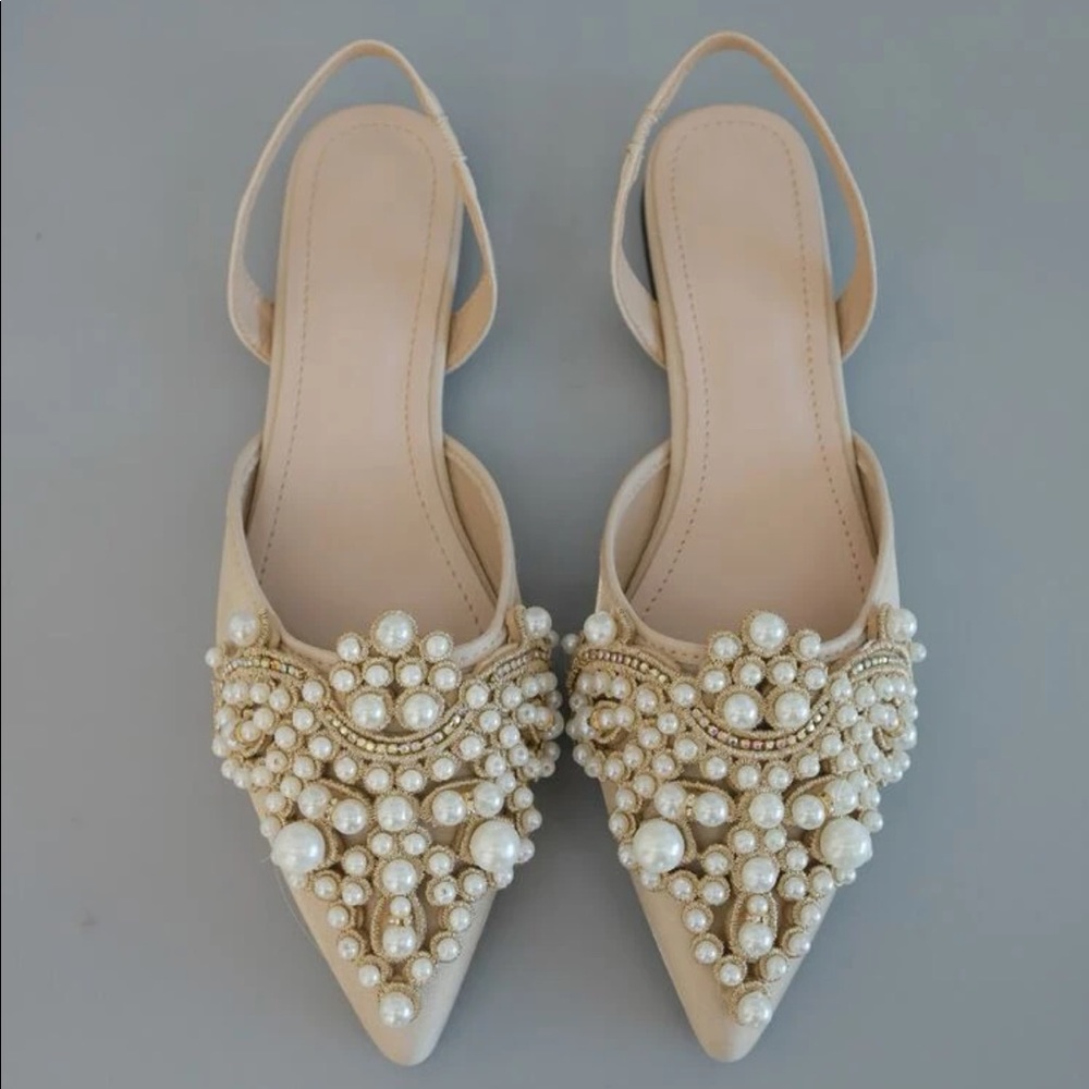 Brand New Pearl & Rhinestone Slingback Flats! Size 7.5